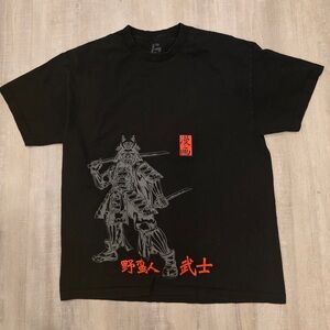 Manga Samurai Warrior Graphic T-Shirt XL Black Japanese Kanji Streetwear Cotton